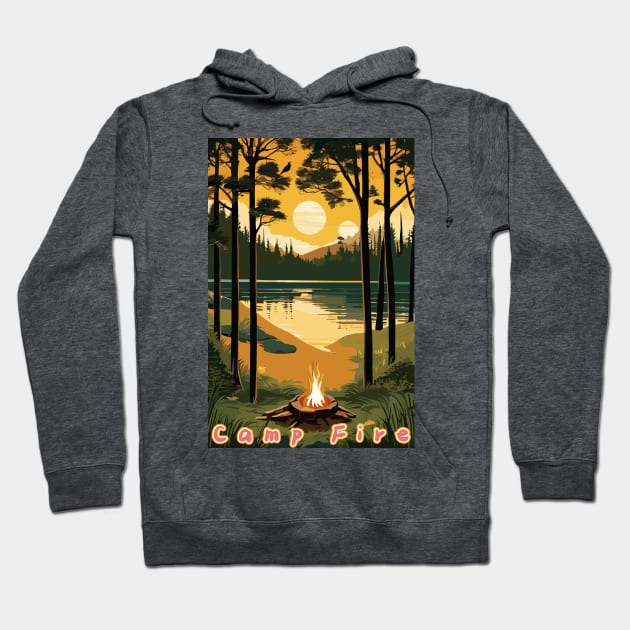 Camp Fire by the Lake Hoodie by Popez Biz